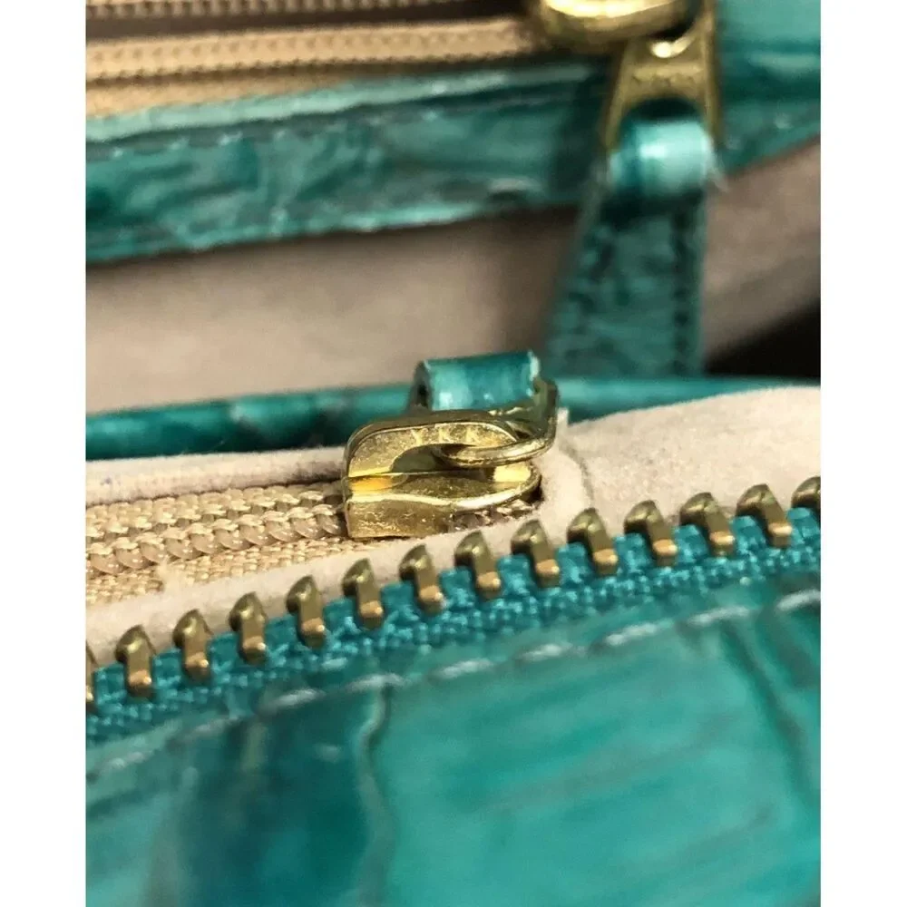 Brahmin Vibrant Teal Croc Embossed Leather Hobo Shoulder Bag with COA